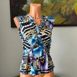 Cache NWT Blue Floral Print Short-Sleeve Top